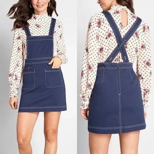 NWOT ModCloth “Yes I Twill” Dark Wash Denim Overall Mini Dress Jumper Pinafore 6